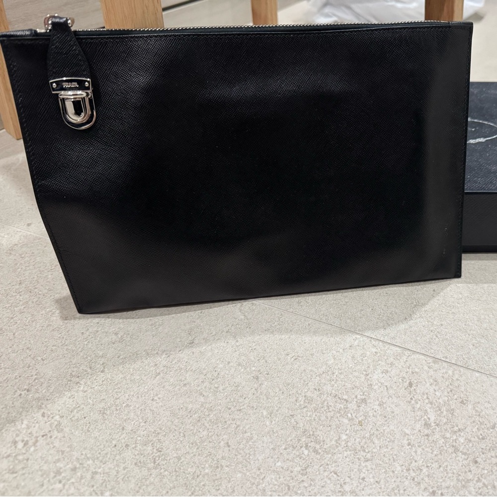 Prada - black leather clutch
